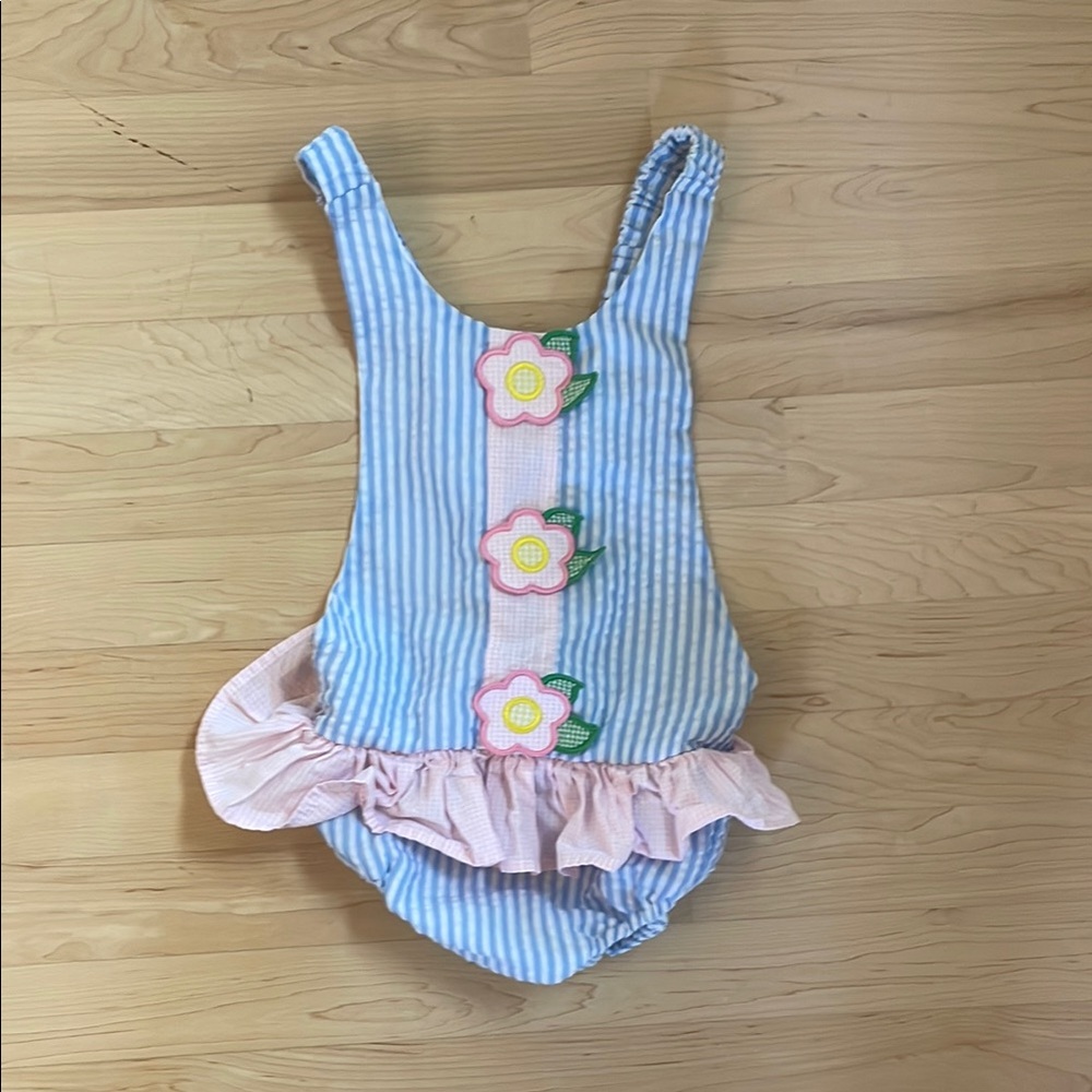 Cecil and Lou -  Blue and Pink Swimsuit with Floral Accents